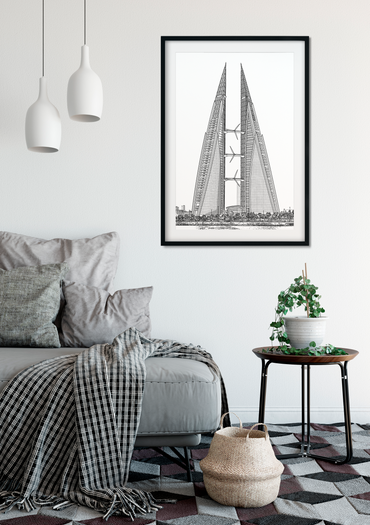 Landmark Wall Art - Hand Drawn Wall Art of Famous Landmark Bahrain WTC