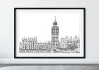 Landmark Wall Art - Hand Drawn Wall Art of Famous Landmark Big Ben, London