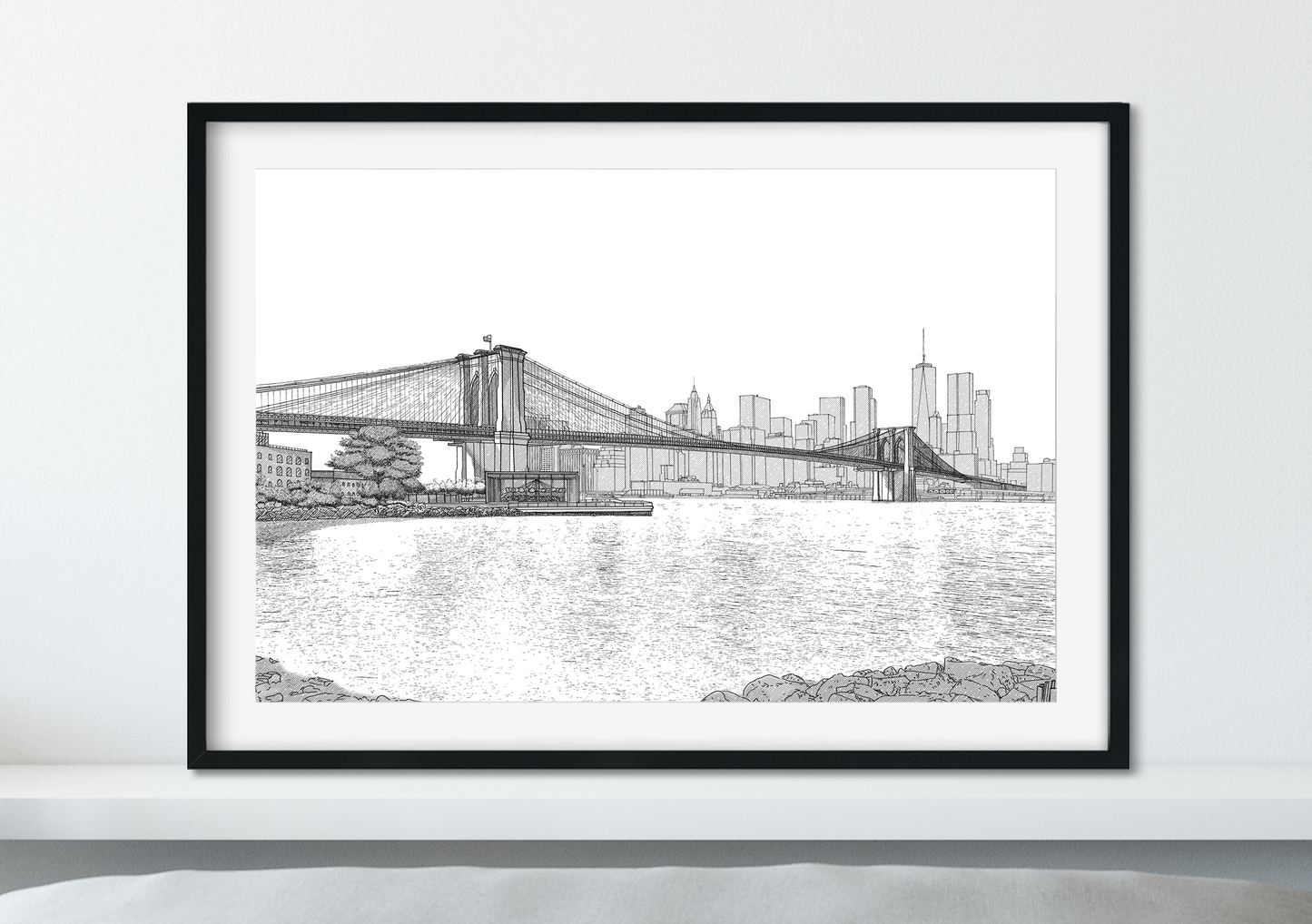 Landmark Wall Art - Hand Drawn Wall Art of Famous Landmark Brooklyn Bridge, New York