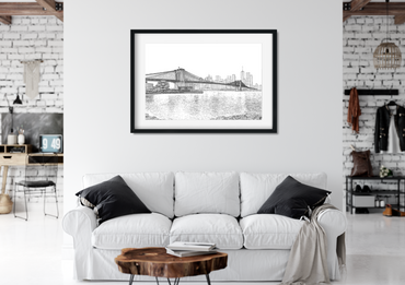 Landmark Wall Art - Hand Drawn Wall Art of Famous Landmark Brooklyn Bridge, New York