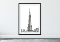 Landmark Wall Art - Hand Drawn Wall Art of Famous Landmark Burj Khalifa, Dubai