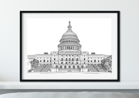 Landmark Wall Art - Hand Drawn Wall Art of Famous Landmark Capitol Building