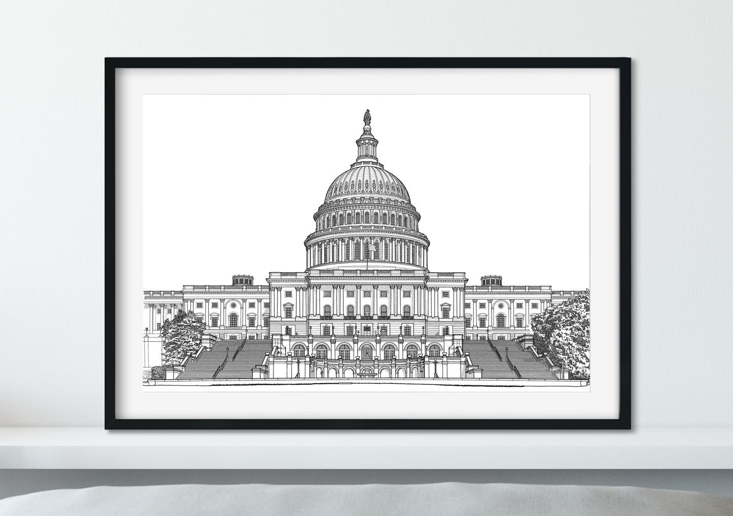 Landmark Wall Art - Hand Drawn Wall Art of Famous Landmark Capitol Building