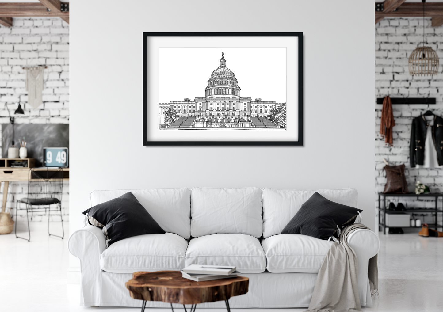 Landmark Wall Art - Hand Drawn Wall Art of Famous Landmark Capitol Building