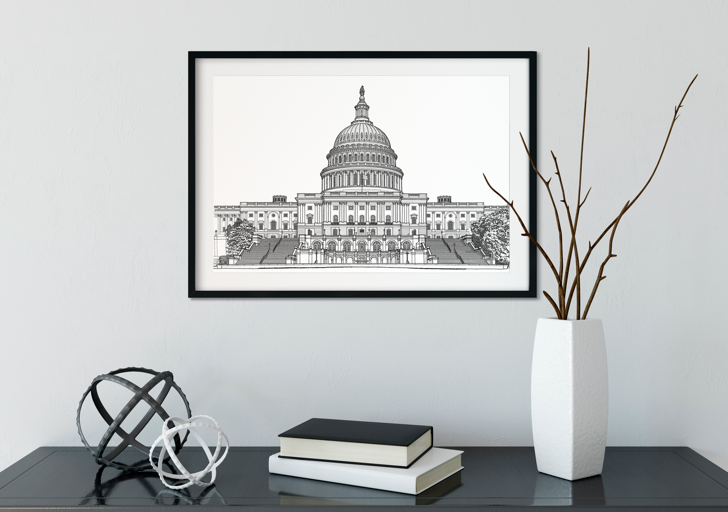 Landmark Wall Art - Hand Drawn Wall Art of Famous Landmark Capitol Building