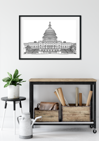 Landmark Wall Art - Hand Drawn Wall Art of Famous Landmark Capitol Building