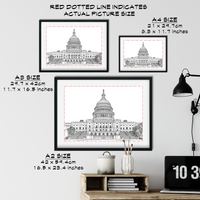 Landmark Wall Art - Hand Drawn Wall Art of Famous Landmark Capitol Building