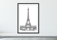 Landmark Wall Art - Hand Drawn Wall Art of Famous Landmark Eiffel Tower, Paris