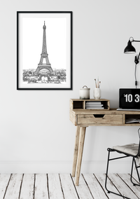 Landmark Wall Art - Hand Drawn Wall Art of Famous Landmark Eiffel Tower, Paris