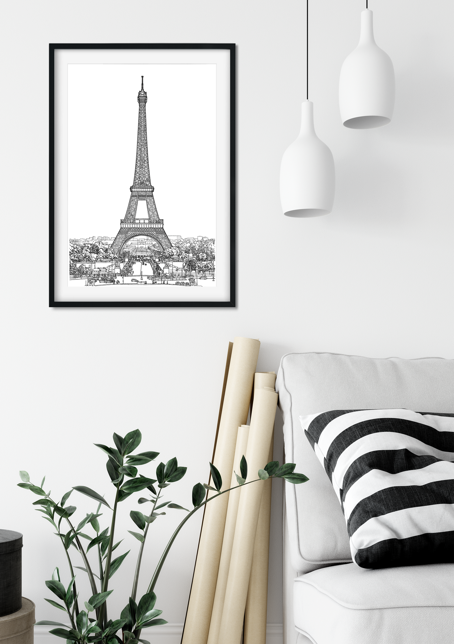 Landmark Wall Art - Hand Drawn Wall Art of Famous Landmark Eiffel Tower, Paris