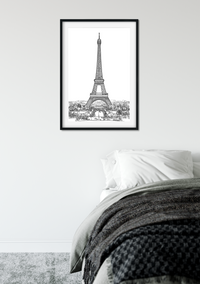 Landmark Wall Art - Hand Drawn Wall Art of Famous Landmark Eiffel Tower, Paris