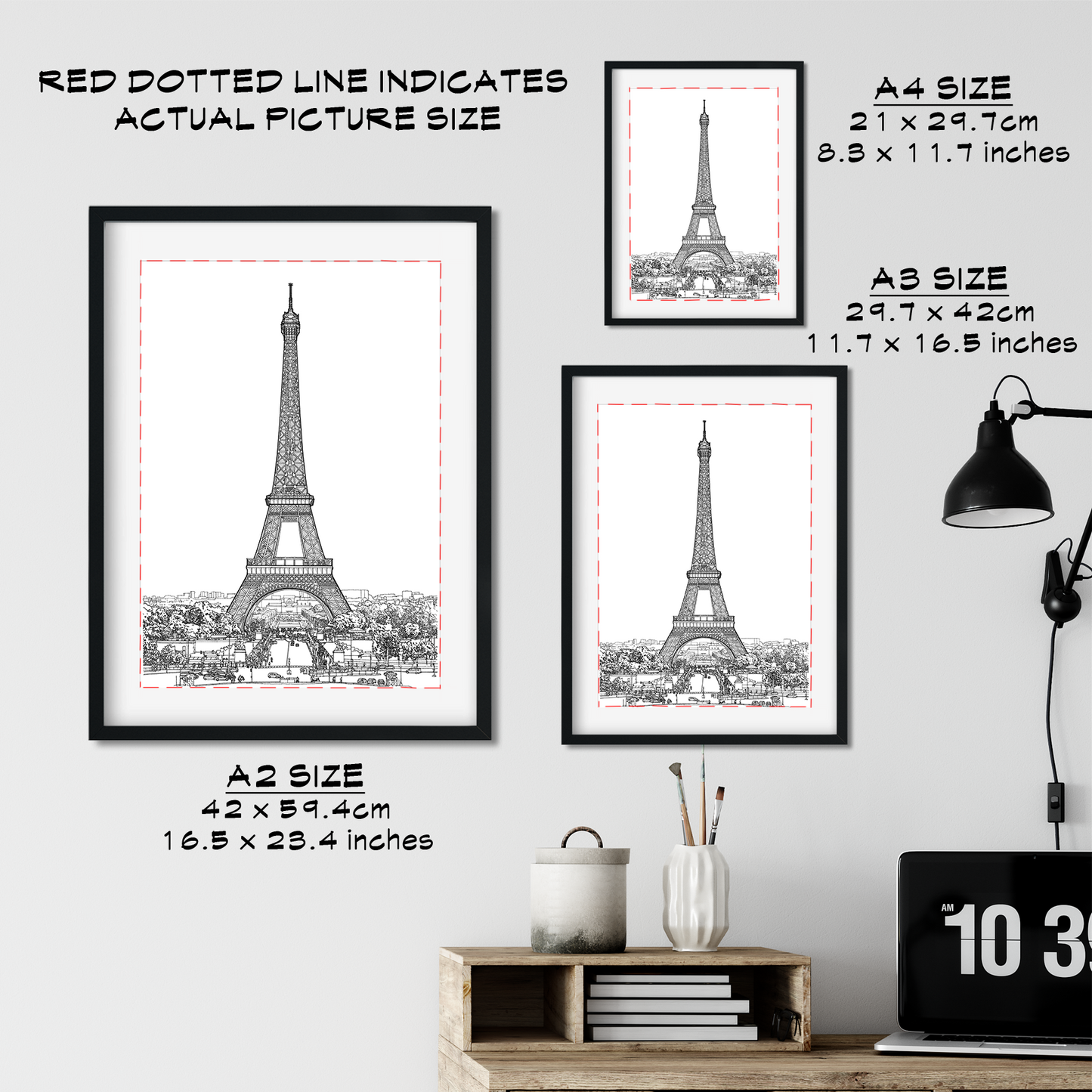 Landmark Wall Art - Hand Drawn Wall Art of Famous Landmark Eiffel Tower, Paris