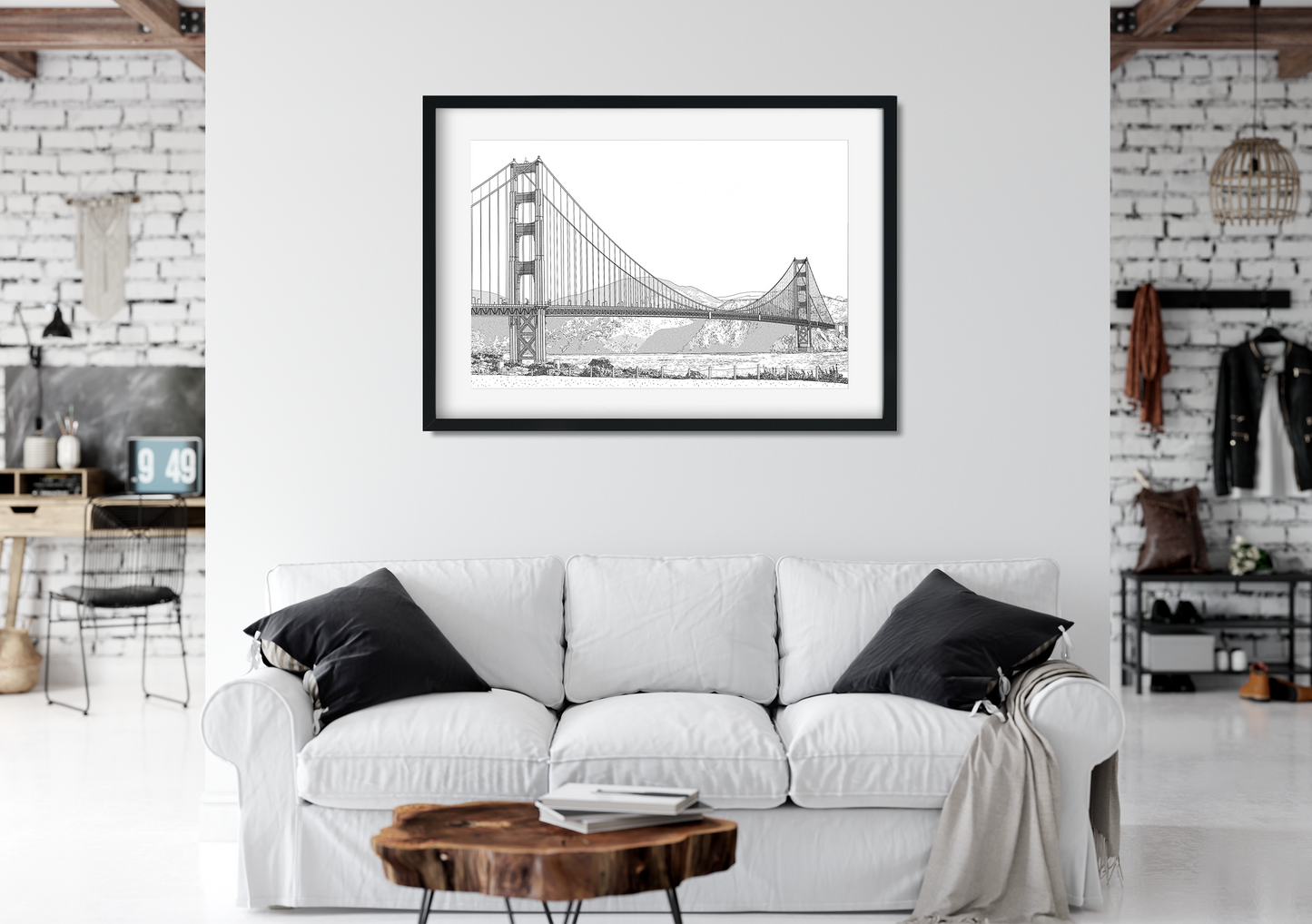 Landmark Wall Art - Hand Drawn Wall Art of Famous Landmark Golden Gate Bridge