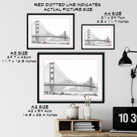 Landmark Wall Art - Hand Drawn Wall Art of Famous Landmark Golden Gate Bridge