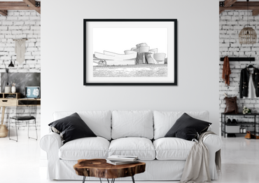 Landmark Wall Art - Hand Drawn Wall Art of Famous Landmark Guggenheim Museum, Bilbao