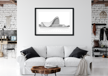 Landmark Wall Art - Hand Drawn Wall Art of Famous Landmark Heydar Aliyev Center, Baku