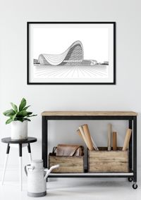 Landmark Wall Art - Hand Drawn Wall Art of Famous Landmark Heydar Aliyev Center, Baku