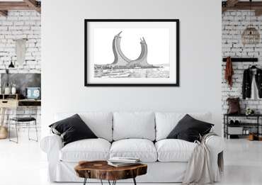 Landmark Wall Art - Hand Drawn Wall Art of Famous Landmark Katara Towers, Qatar