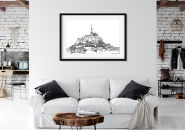 Landmark Wall Art - Hand Drawn Wall Art of Famous Landmark Mont-Saint-Michel, France