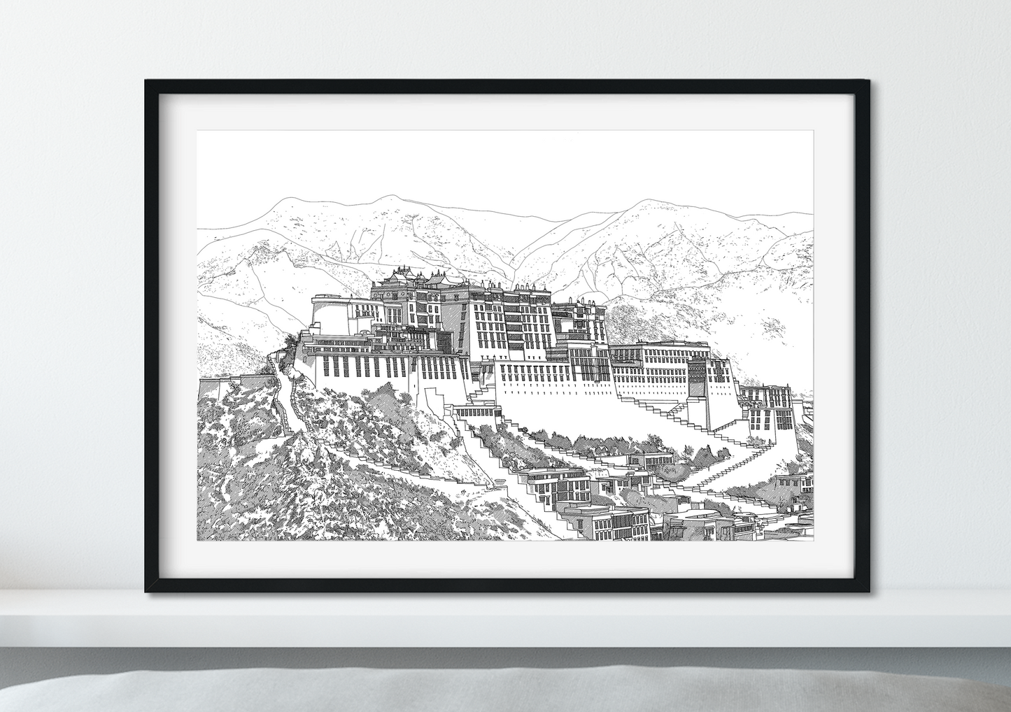 Landmark Wall Art - Hand Drawn Wall Art of Famous Landmark Potala Palace, Tibet