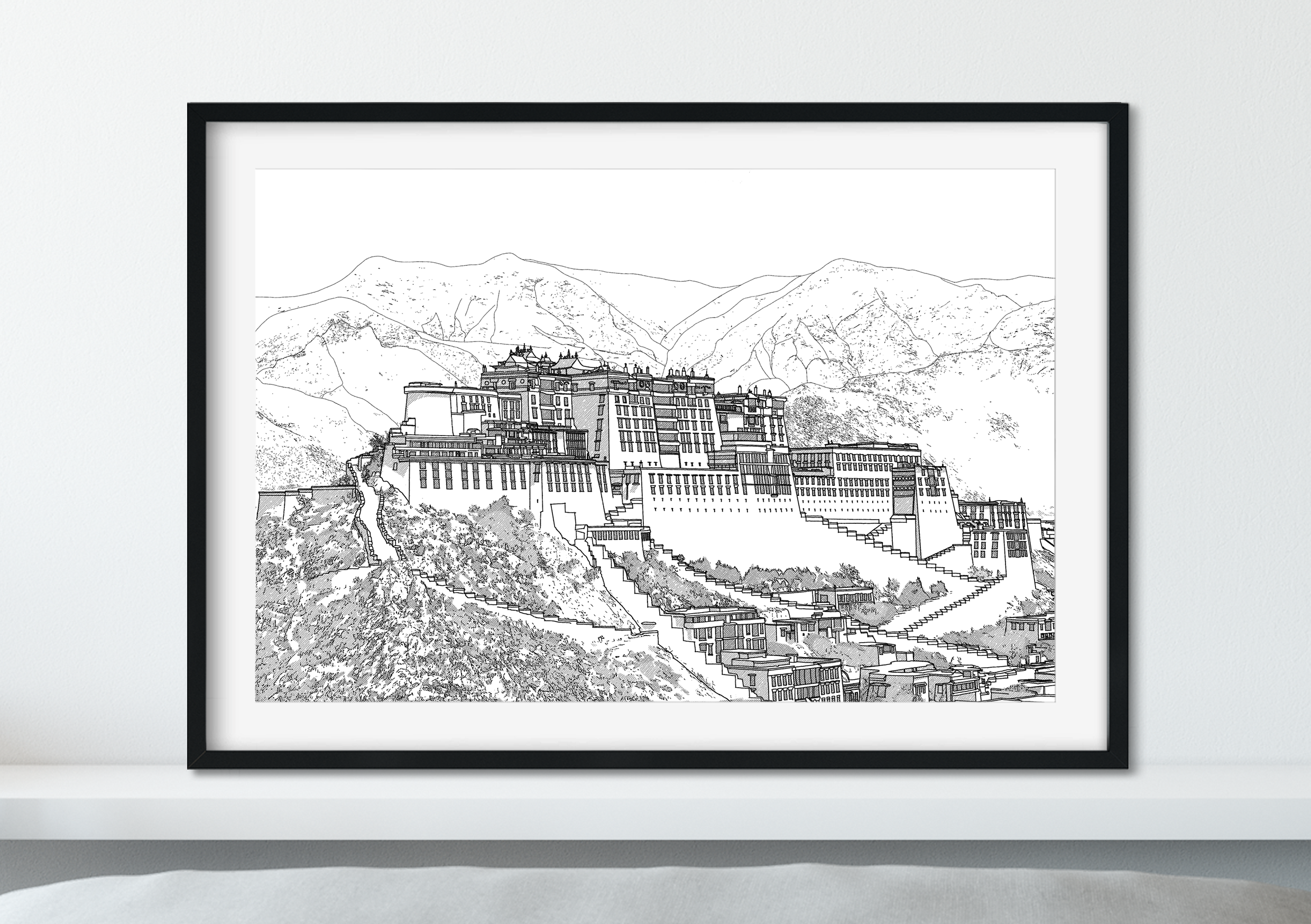 Landmark Wall Art - Hand Drawn Wall Art of Famous Landmark Potala Palace, Tibet