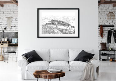 Landmark Wall Art - Hand Drawn Wall Art of Famous Landmark Potala Palace, Tibet