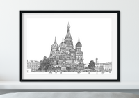 Landmark Wall Art - Hand Drawn Wall Art of Famous Landmark St. Basil’s Cathedral, Moscow