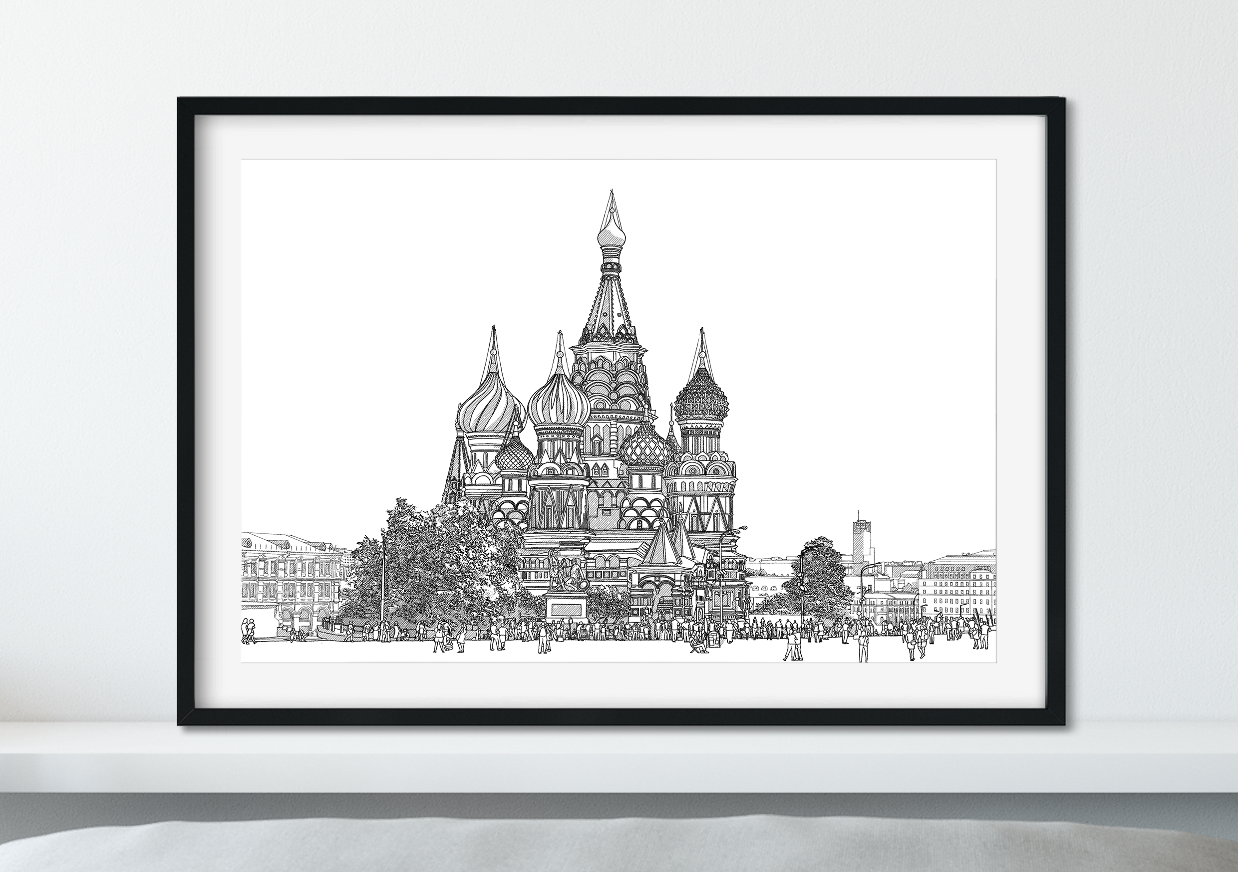 Landmark Wall Art - Hand Drawn Wall Art of Famous Landmark St. Basil’s Cathedral, Moscow