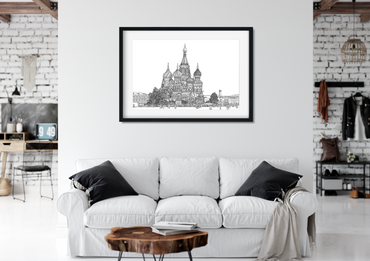 Landmark Wall Art - Hand Drawn Wall Art of Famous Landmark St. Basil’s Cathedral, Moscow