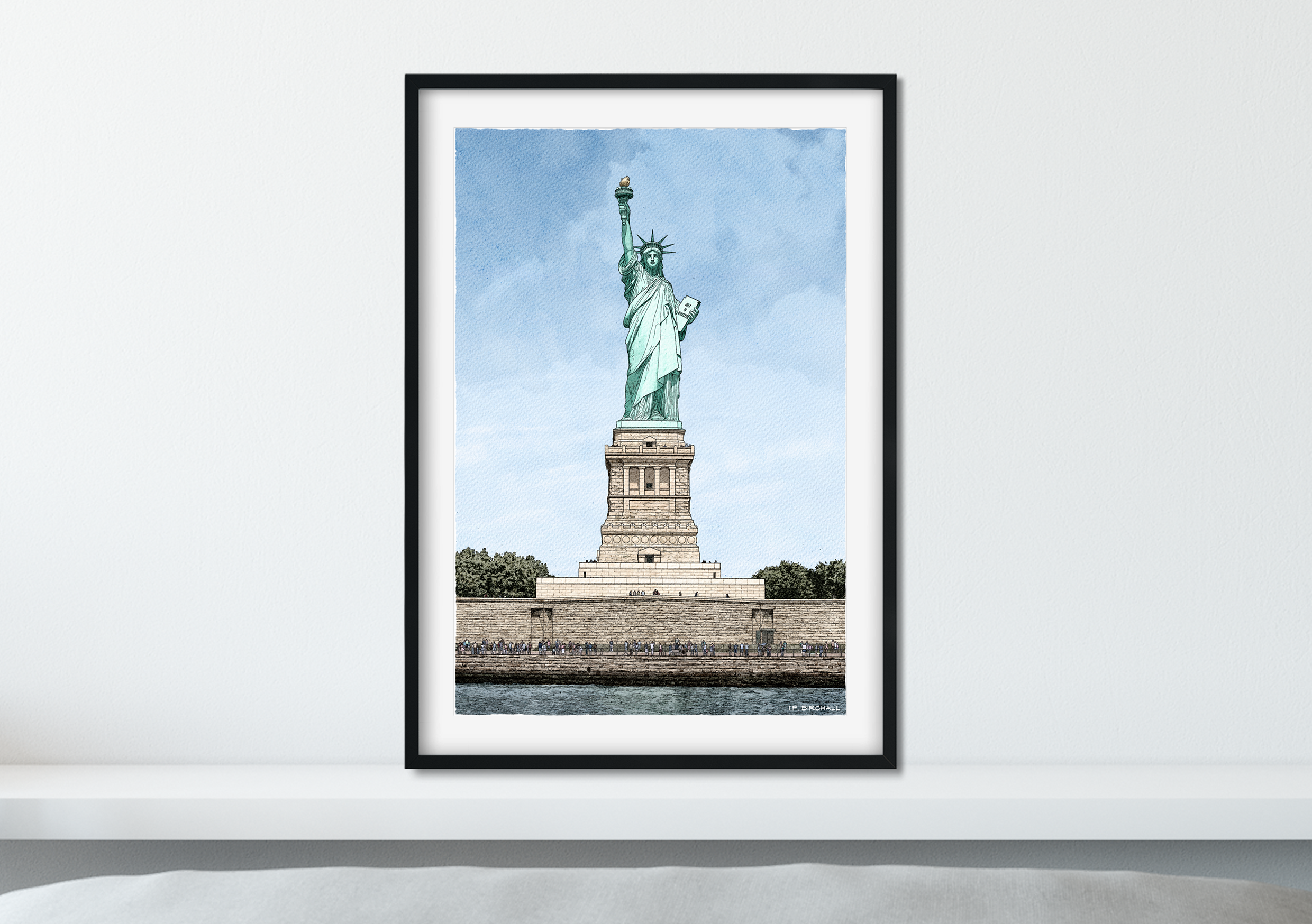 Landmark Watercolour Wall Art - Hand Drawn and Painted Wall Art of Famous Landmark Statue of Liberty, New York