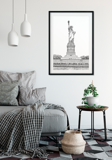 Landmark Wall Art - Hand Drawn Wall Art of Famous Landmark Statue of Liberty, New York