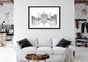 Landmark Wall Art - Hand Drawn Wall Art of Famous Landmark Taj Mahal, Agra, India