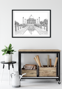 Landmark Wall Art - Hand Drawn Wall Art of Famous Landmark Taj Mahal, Agra, India