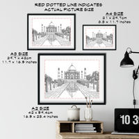 Landmark Wall Art - Hand Drawn Wall Art of Famous Landmark Taj Mahal, Agra, India