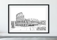 Landmark Wall Art - Hand Drawn Wall Art of Famous Landmark The Colosseum, Rome