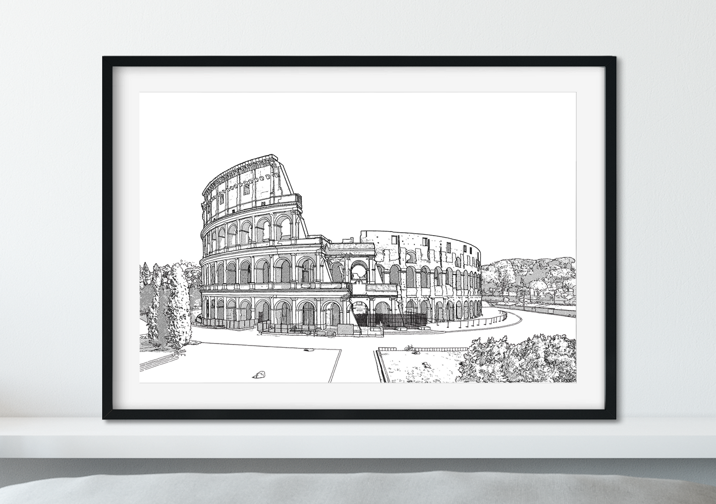 Landmark Wall Art - Hand Drawn Wall Art of Famous Landmark The Colosseum, Rome