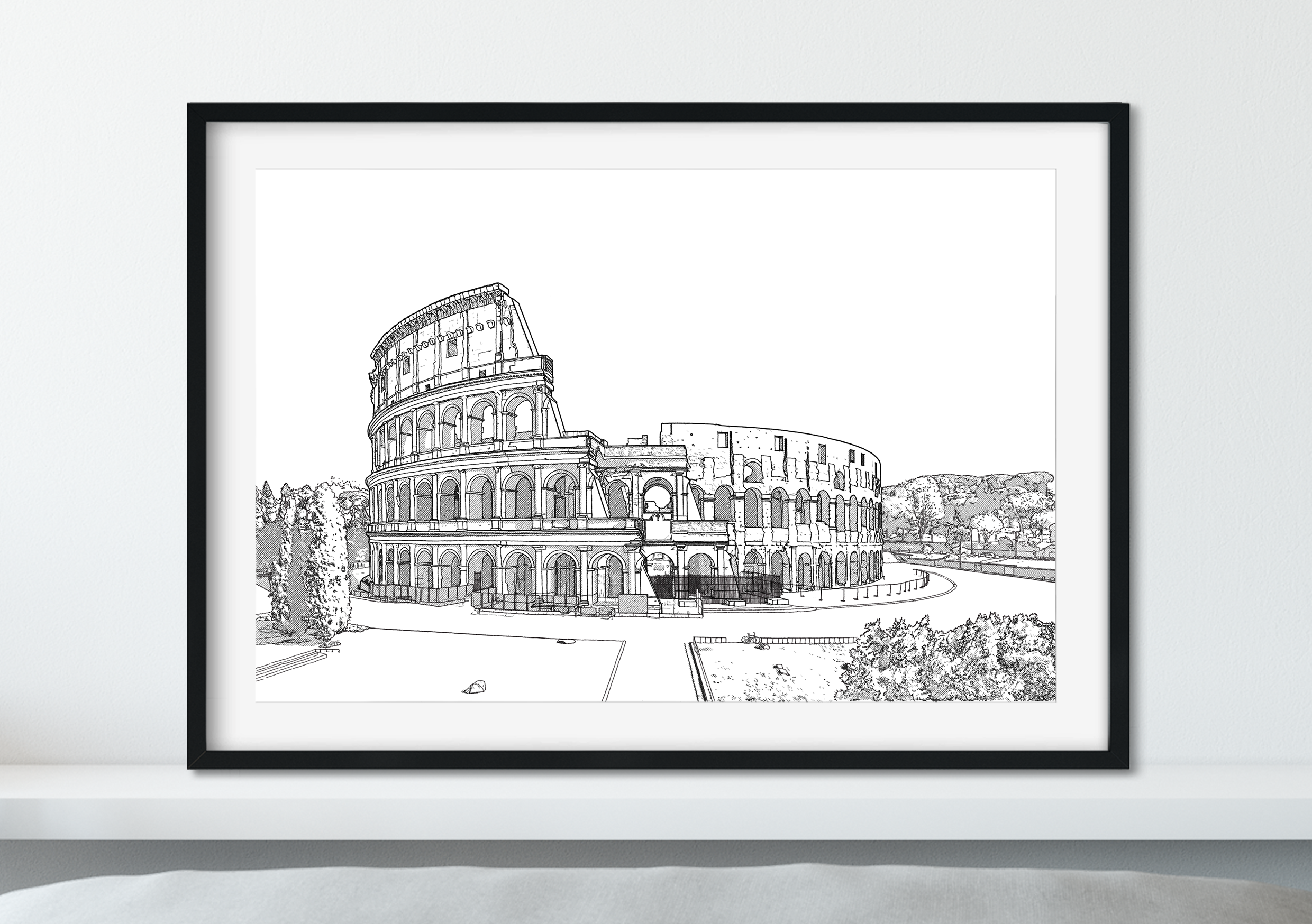 Landmark Wall Art - Hand Drawn Wall Art of Famous Landmark The Colosseum, Rome