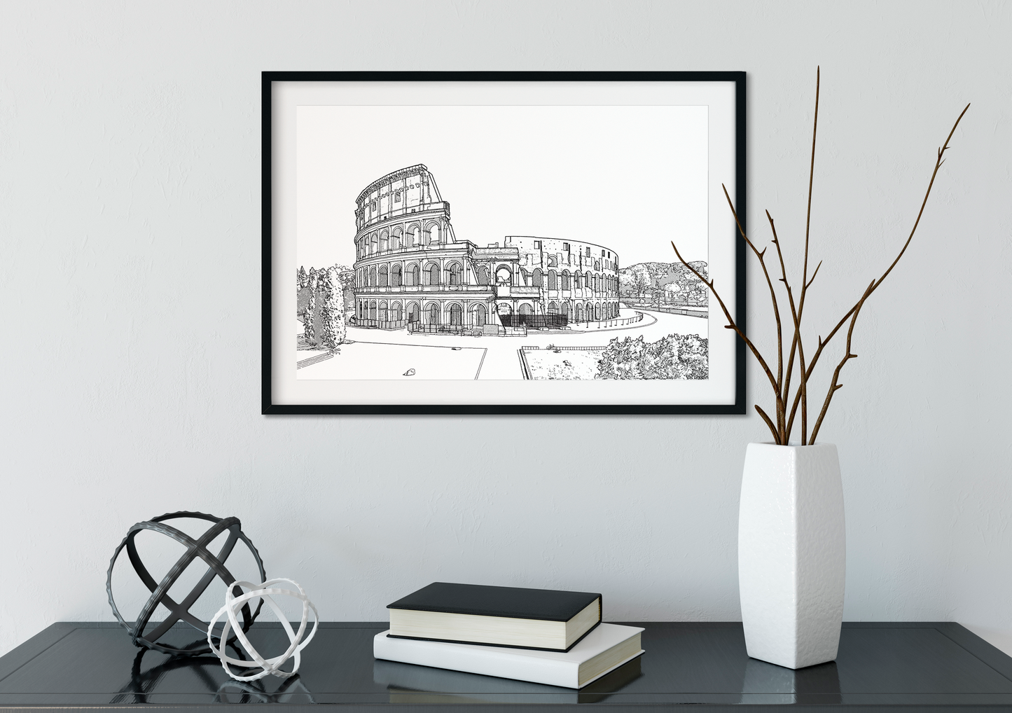 Landmark Wall Art - Hand Drawn Wall Art of Famous Landmark The Colosseum, Rome