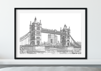 Landmark Wall Art - Hand Drawn Wall Art of Famous Landmark Tower Bridge, London