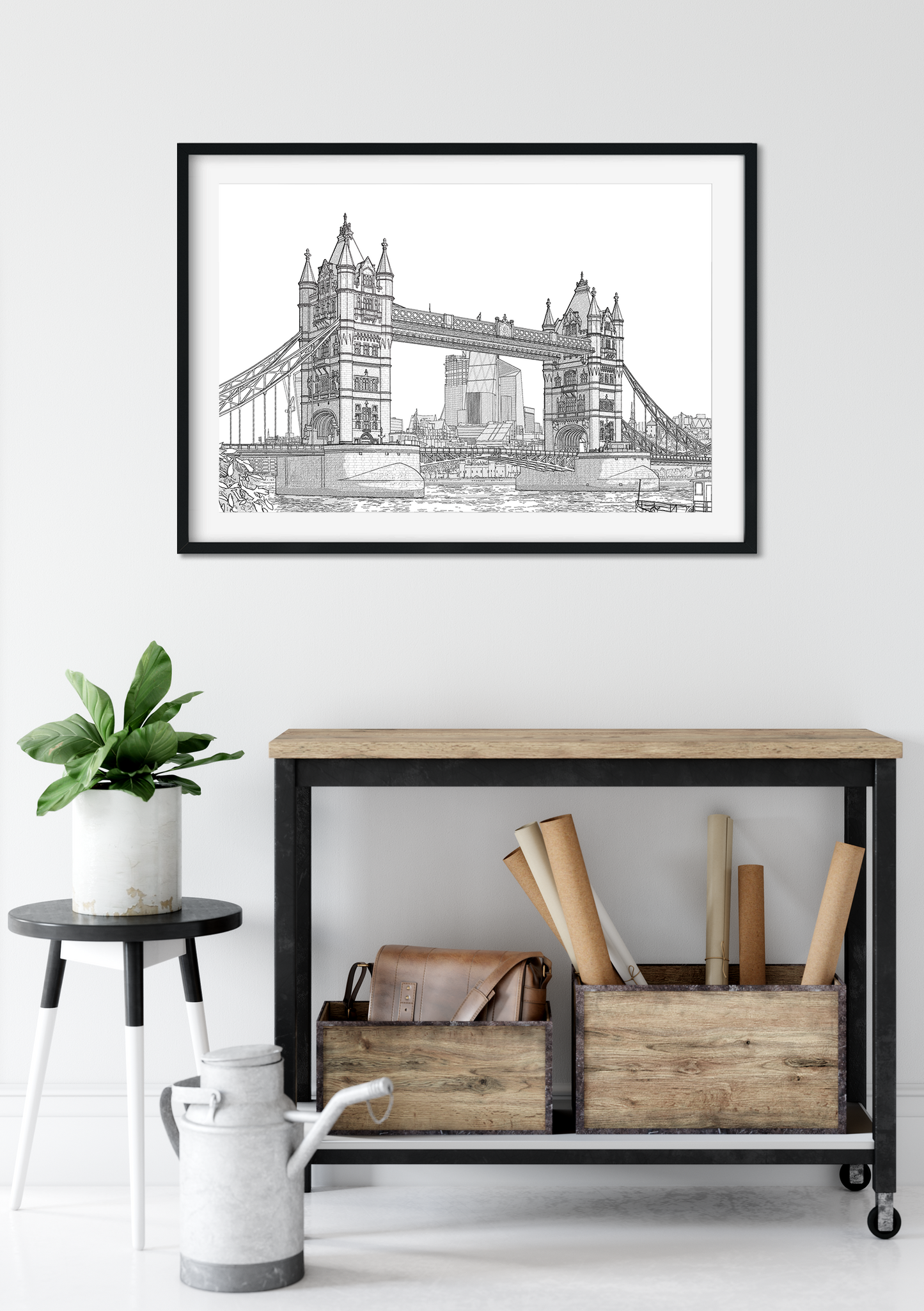 Landmark Wall Art - Hand Drawn Wall Art of Famous Landmark Tower Bridge, London