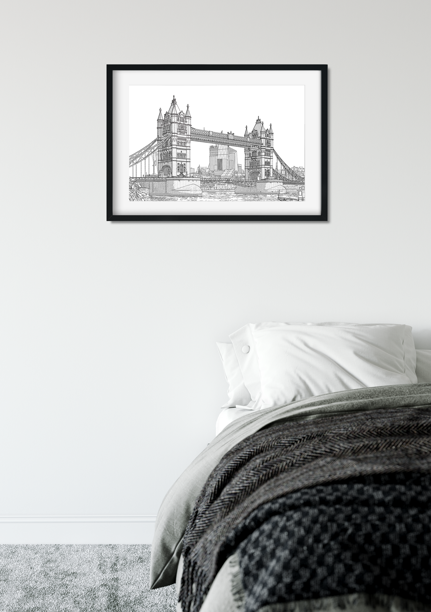 Landmark Wall Art - Hand Drawn Wall Art of Famous Landmark Tower Bridge, London